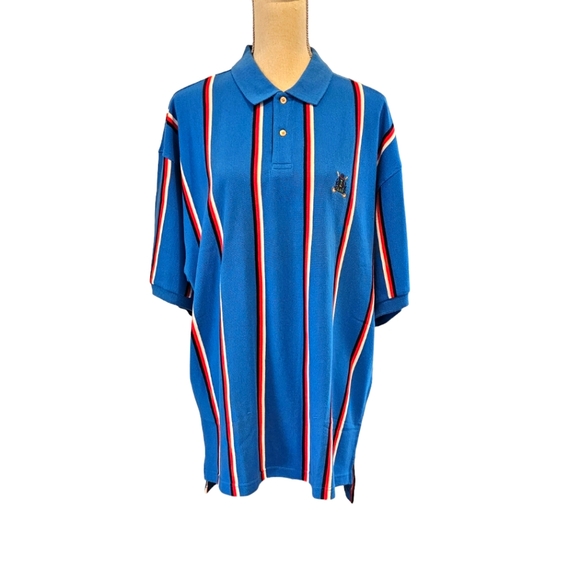 NWT IZOD Men's Blue Striped Short Sleeve Polo Shirt - Picture 1 of 4